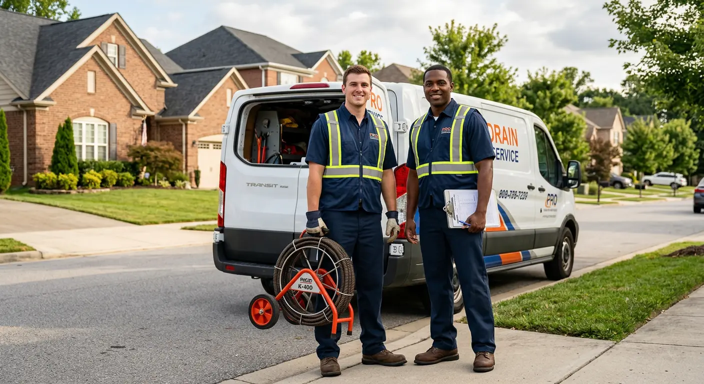 Sewer and drain service team with equipment ready for work in Azle
